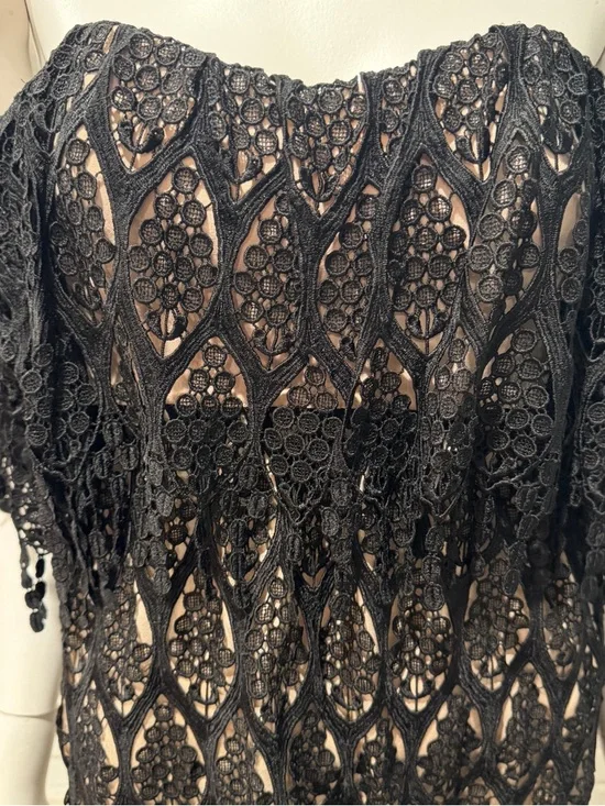 Stone Cold Fox Black Off Shoulder Fringe Boho Embroidery Lace Mini Festival IOWA - Picture 13 of 14